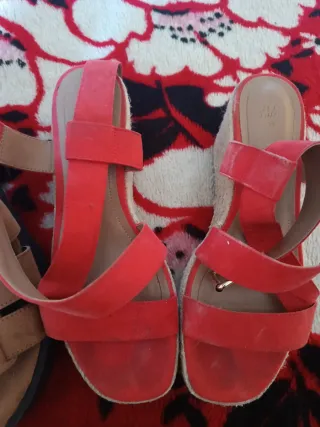 Sandalias Talla 38 Mujer Marrón y Rojo
