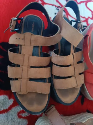 Sandalias Talla 38 Mujer Marrón y Rojo