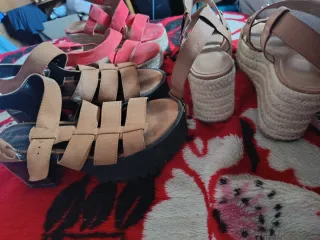 Sandalias Talla 38 Mujer Marrón y Rojo