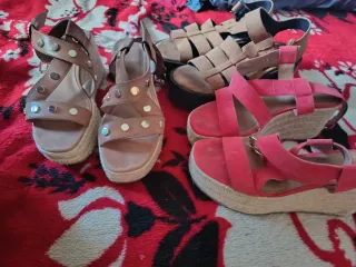 Sandalias Talla 38 Mujer Marrón y Rojo