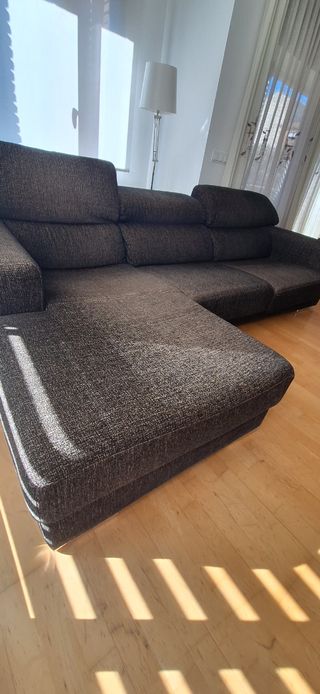 Sofá Chaise Longue Tela Marrón/Gris