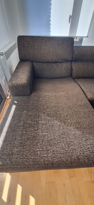 Sofá Chaise Longue Tela Marrón/Gris