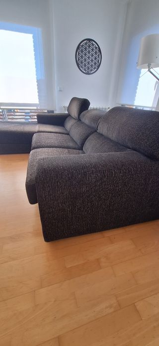 Sofá Chaise Longue Tela Marrón/Gris