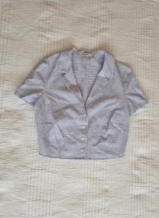 Camisa Bershka cuadros azul y blanco Talla XS