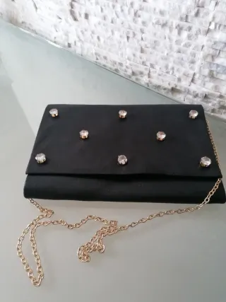 Borsa Nali con strass nera e catena oro