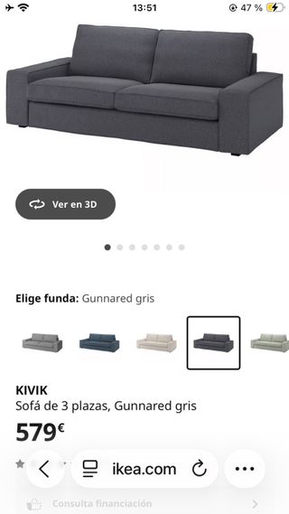 Sofá Kivik 3 plazas gris URGE