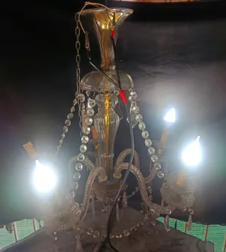 Lampadario in cristallo e ottone anni '40