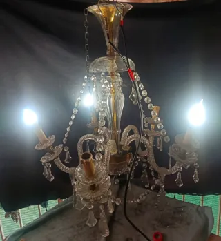 Lampadario in cristallo e ottone anni '40