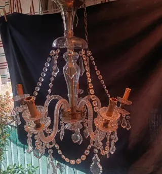 Lampadario in cristallo e ottone anni '40