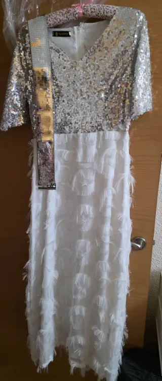 Vestido fiesta lentejuelas y flecos
