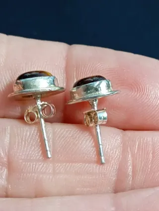 Pendientes Plata Ley Ojo Tigre Ovalados