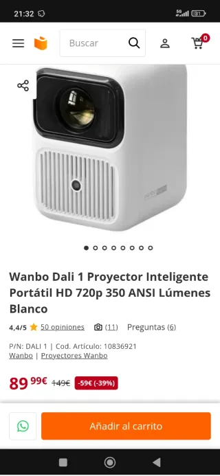 (PRECINTADO) Proyector Wanbo Dali 1 Blanco