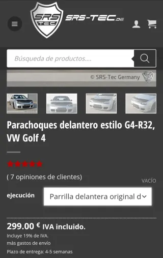 Parachoques Delantero y Taloneras Golf Mk4 R32