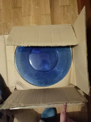 Platos Bajoplatos Decorativos Azul Vidrio