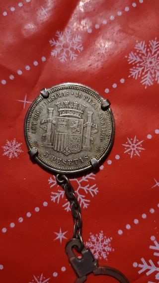Llavero Moneda 5 Pesetas 1870