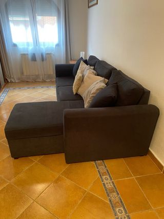 Sofá Cama Chaise Longue Tela Gris oscuro