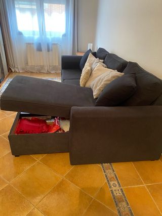 Sofá Cama Chaise Longue Tela Gris oscuro
