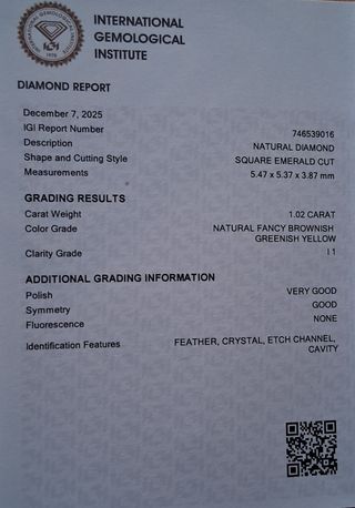 Diamante IGI Talla Esmeralda 1.02 Ct Natural