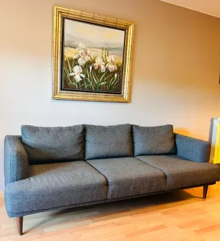 Sofá 3 Plazas Gris Oscuro Tela