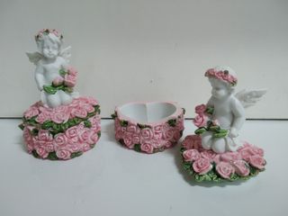 2 joyeros ángeles querubines en corazón con rosas