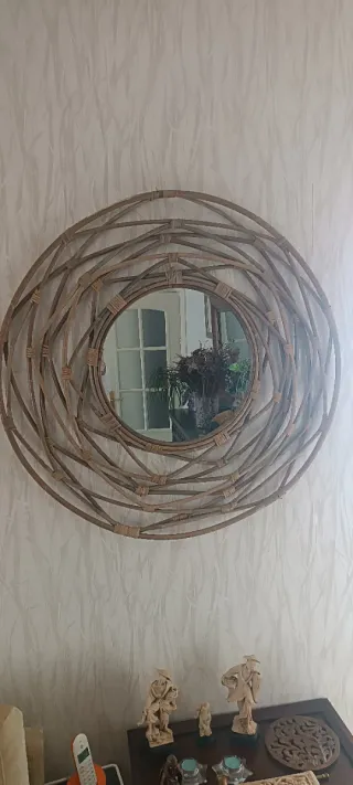 Espejo de Pared Redondo Mimbre