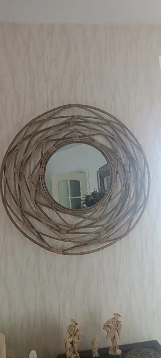 Espejo de Pared Redondo Mimbre