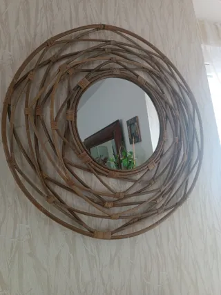 Espejo de Pared Redondo Mimbre
