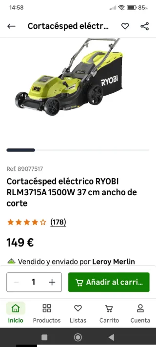 Cortacésped Eléctrico Ryobi RLM3715A 1500W