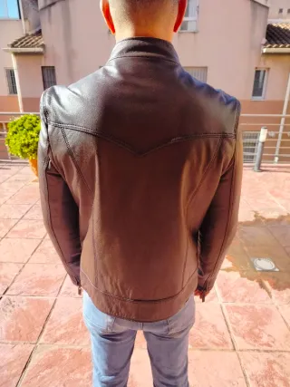 Chaqueta de cuero auténtico marrón