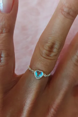 Anillo Plata Corazón Piedra Lunar Ajustable