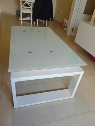 Mesa centro elevable cristal blanco