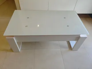 Mesa centro elevable cristal blanco