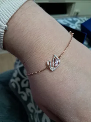 Pulsera Swarovski Cisne Rosa y Dorado