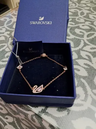 Pulsera Swarovski Cisne Rosa y Dorado