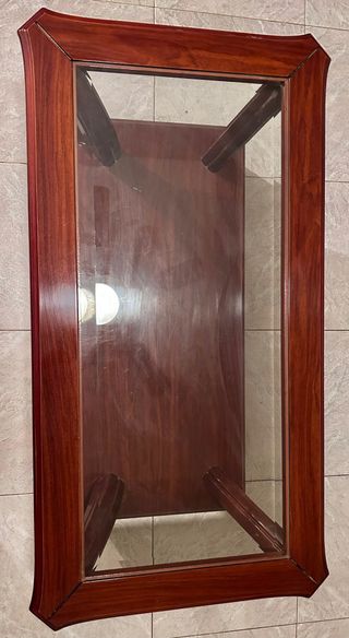 Mesa de centro de cristal y madera