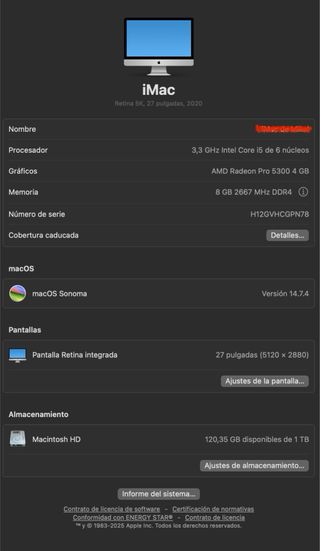 iMac 27” /2020 /Retina 5K /Intel i5 /8GB RAM /1TB