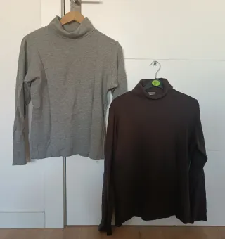 2 Jerséis Cuello Alto Gris y Marrón