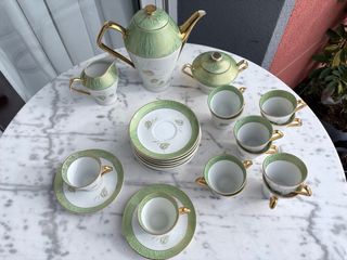 Juego de café vintage verde y dorado