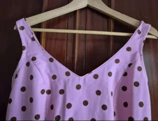 Traje de flamenca rosa lunares marrones