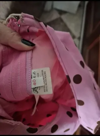 Traje de flamenca rosa lunares marrones