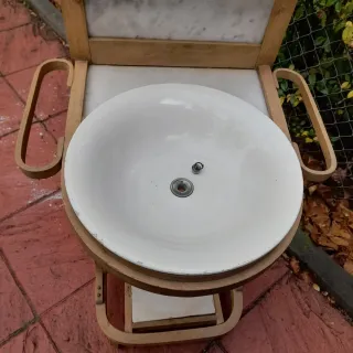 Palanganero vintage madera y mármol