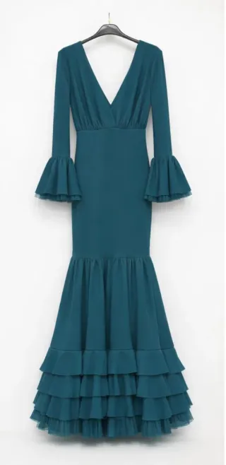 Vestido Flamenca Verde Azulado. Bogambilla