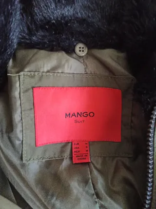 Abrigo Mango Plumas Talla M Verde Mujer