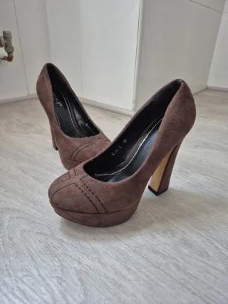 Zapatos tacón alto ante marrón plataforma talla 37