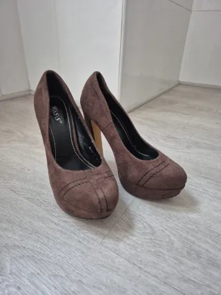 Zapatos tacón alto ante marrón plataforma talla 37
