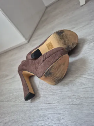 Zapatos tacón alto ante marrón plataforma talla 37