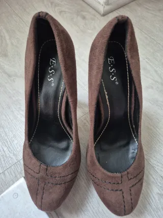 Zapatos tacón alto ante marrón plataforma talla 37