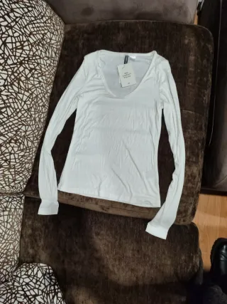 Camiseta básica H&M manga larga blanca Talla M