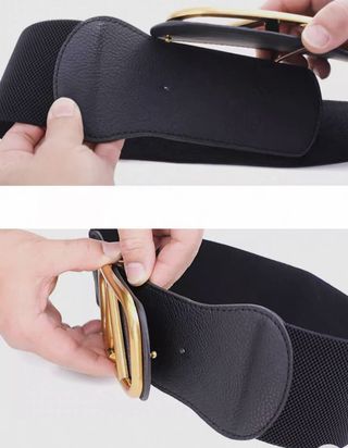 Cinturón ancho moda con hebilla V dorada