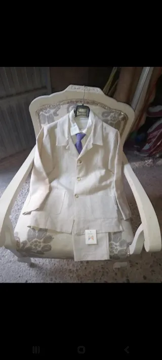 Traje de lino beige o azul talla 8